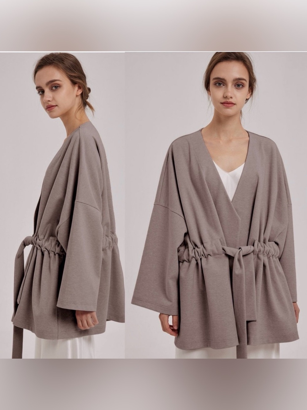 NAP Belted Wrap Jacket Lagenlook Quiet Luxury Minimalist Neutral Tan Small